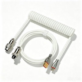 Type-C Coiled Cable for Gaming Keyboard,Double-Sleeved Mechanical Keyboard Cable with Detachable Metal Aviator Connector,1.5M USB C to USB A. (White)