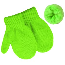 Toddler Mittens Thick Knit Kids Winter Gloves Warm Toddler Winter Gloves for Baby Girls Boys Magic Gloves Neon Green One Size(Fits 1-3 Years)