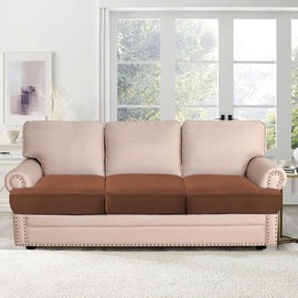 H.VERSAILTEX Stretch 3 Piece T Cushion Sofa Slipcovers Individually Sofa Cushion Covers for 3 Cushion Couch Sofa Seat Cushion Covers with Elastic Bands Featuring Thicker Jacquard Fabric, Caramel