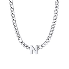 Mens Letter Necklace N Necklace Initial Necklace Cuban Link Chain