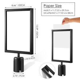 4 Pieces Stanchion Sign Holder Double Sided Sign Frame with Cover Stanchion Top Sign Frames for 8.58 x 12.52 Inches Paper Size for Crowd Control Sentry Stanchions (Silver, Stainless Steel)