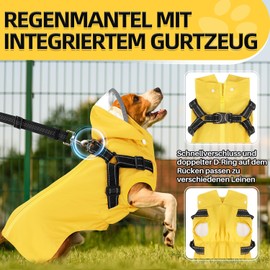 SlowTon Dog Raincoat - Dog Raincoat with Chest Harness, Removable Hood, Waterproof Rain Jacket with Zip, Sleeveless Double Layer Dog Rain Poncho with Reflective