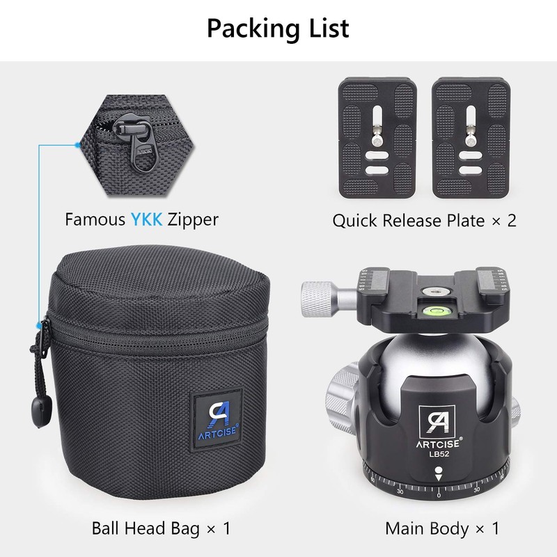 52mm Low Profile Ball Head Tripod Mount Ball Head ARTCISE