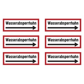 Sticker: 37 x 105 mm, 6 pieces, water shut-off valve, fire protection device and instructions for use, DIN 4066, D2 with directional arrow on the right