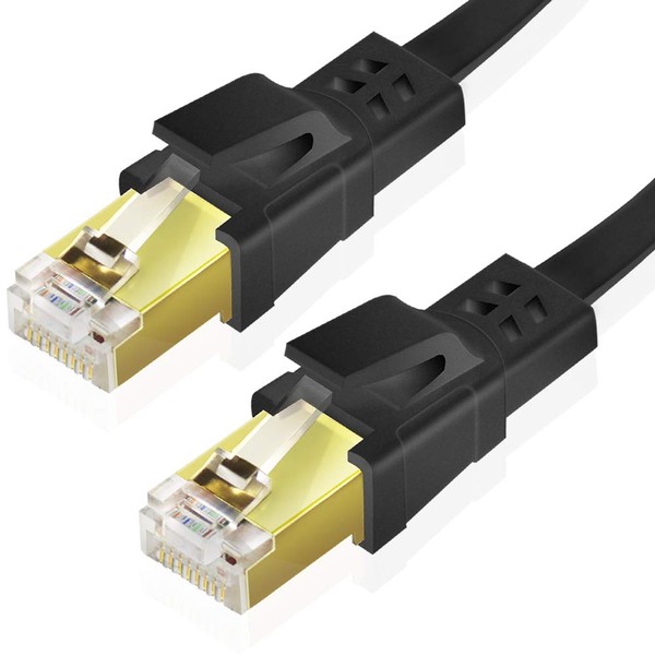 Ankuly Category 8 LAN Cable, Ultra Flat, 40 Gbps / 2,000 MHz, Soft SFTP Shielded Ethernet Cable, For Office Server, Commercial Use, Outdoor, CAT8 Compliant, 32.8 ft (10 m), Black