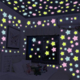50 Pcs Colorful Glow in The Dark Luminous Stars Fluorescent Noctilucent Plastic Wall Stickers Murals Decals Kids' and Baby Wall Stickers for Home Art Decor Kids Bedroom Room Decorations