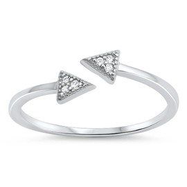 White CZ Pointed Arrow Open Criss Cross Ring 925 Sterling Silver Band Size 5