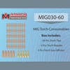 MIG030-60, 50-pcs .030” Tips, 5-pcs Gas Nozzles, 5-pcs Gas Diffusers