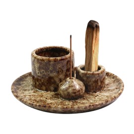 Tsnamay 5.08" Incense and Candle Holder for Burning Sage,Ceramic Ash Catcher Tray for Meditation Room, 3 use-Spotted White