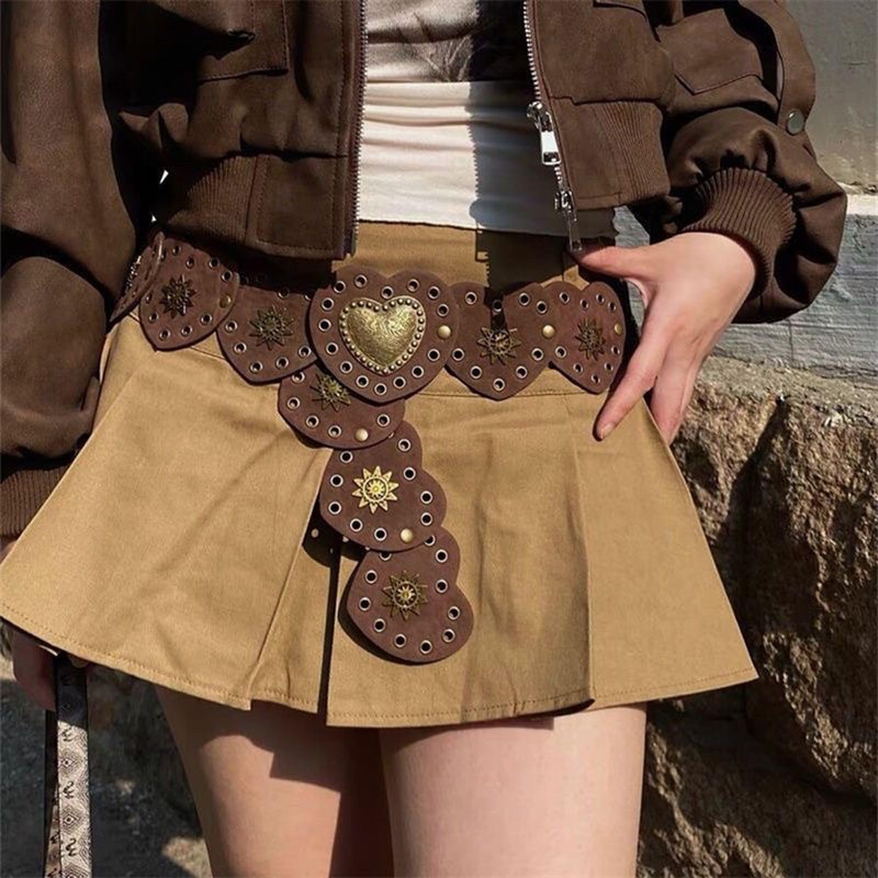 TRADERPLUS Wide Belt Boho Chic Heart Shape PU Leather Western
