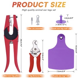 100 Pieces Blank Cow Ear Tags with Animal Ear Tag Applicator and Tag Remover Pliers TPU Precision Livestock Ear Tags Animal Identification for Cattle Cow Pig Goat Horse（Purple）