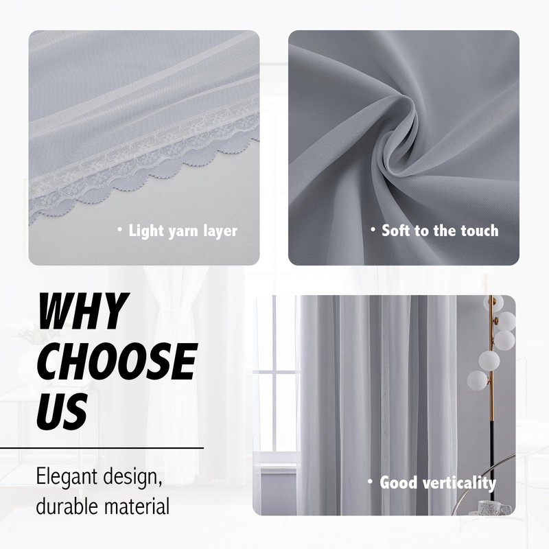 Anytime Home Curtains Blackout and Sheer Layered Solid Window Curtain