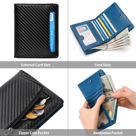 GAEKEAO Genuine Leather Wallet for Men, Bifold Slim Men's Wallet with Zipper Coin Pocket, RFID Blocking Credit Card Holder