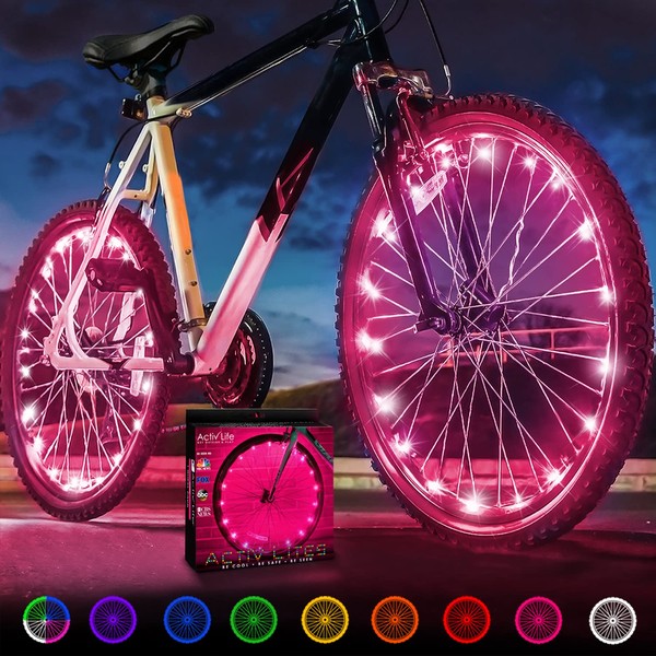 Activ Life Bike Wheel Lights (2 Tires, Pink) Top Birth Day Gifts for Women & Summer 2022 Presents for Girls. Best Unique Summer Gifts for Her Wife Mom Friend Sister Girlfriend & Popular Aunts