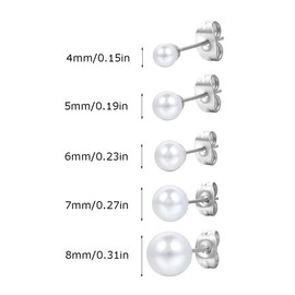 5 Pairs Pearl Stud Earrings – Hypoallergenic Small Pearl Earrings for Women, 4/5/6/7/8mm