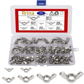 Rrina Juego de 75 tuercas de mariposa de acero inoxidable 304 M4 M5 M6 M8 M10 M12