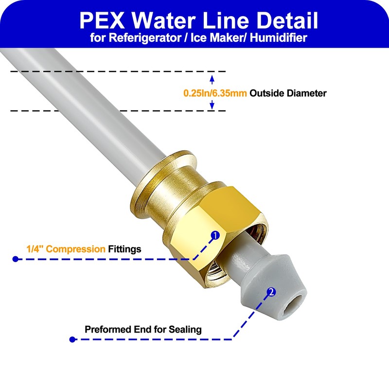 PEX Refrigerator Water Line - 25FT Ice Maker Tubing with