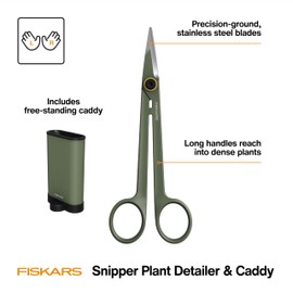 Fiskars Plant Detailer Snips & Holder, Precision Indoor Gardening Tool for Trimming & Pruning Dense Foliage, Long Reach Stainless Steel Micro-Tip Blades for Clean Cuts and Healthy Plant Growth, 6"