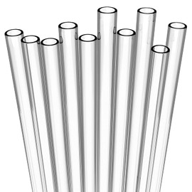 Fiesta First 10 Long Clear Straws - Hard Clear Plastic Reusable Drinking Straws + Sturdy Cleaning Brush - For Tumblers, Mason Jars, Milkshakes and Smoothies - BPA Free