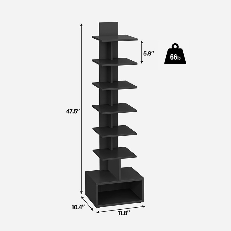 TUTOTAK Narrow Bookshelf, Vertical 8-Tier Bookcase, Spine Book Shelf for