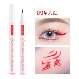 Cute Color Waterproof Eyeliner Liquid Pen Long Lasting Beginners Women Color Teardrop Bag Ultra Fine Black and White 10 Colors (09# Large Red)