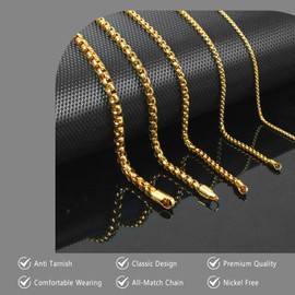 Evegfts 2MM Square Rolo Chain Necklace, 22 Inches - Unisex Adults, Gold, Silver, Stainless Steel, Fine Jewelry, Classic, No Gemstone, Lobster Clasp, 2MM Width, 56CM Length, 7.7 Grams, 1 Count