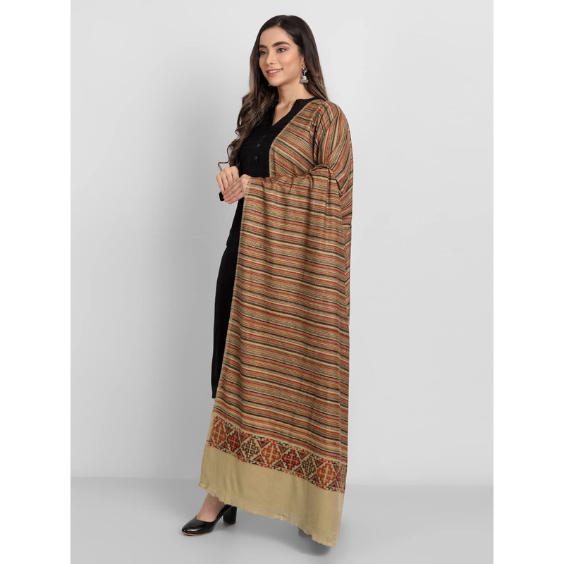 Zamour Women's Kullu Striped Himachali Mountain Meditation Woolen Shawl Stole