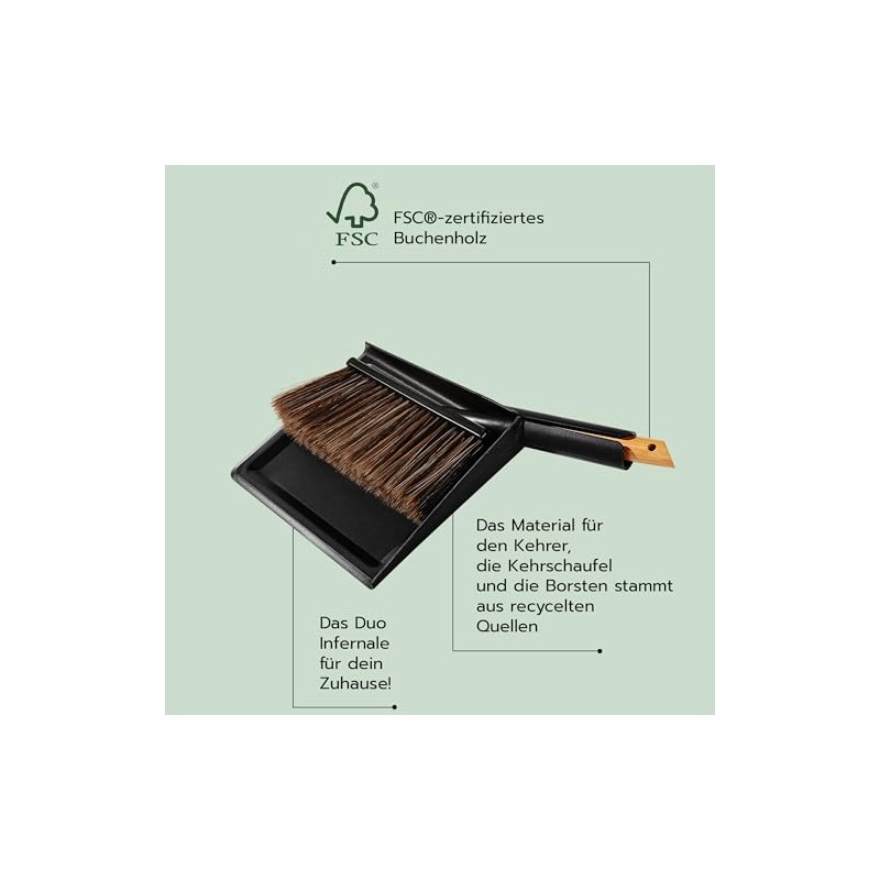cleangang Hand Brush and Dustpan Beech Wood Black 30cm x