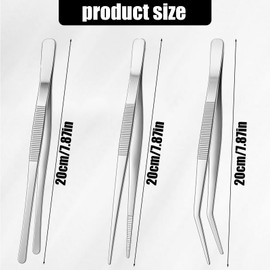 3Pcs Cooking Tweezers Tongs and Offset Tweezer Set Tongs Precision Serrated Tips Kitchen Stainless Steel Utensils Metal Fine Tweezers for Roasting Chef Serving Grill Culinary Salad BBQ Sea Food