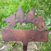Birds Welcome Sign Lawn Spike Cast Iron Brown Perched Robins