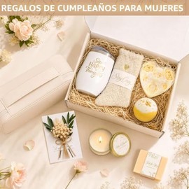 Regalos de cumpleaños para mujeres, cesta de regalo de spa para cuidado personal con bolsa de maquillaje vacía, caja de regalo de paquete de pensamien