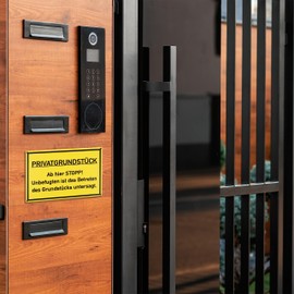 Safety Sign "PRIVATGRUNDSTÜCK - Ab hier Stop!", 1 Piece, 30 x 20 cm, 2.7 mm Thick PVC Sign with Drill Holes, Sign "Grundstück betreten untersagt, Achtung Unbefugte hier verboten Warnung Unbefugte hier