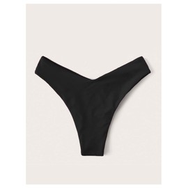 GORGLITTER Women's Cheeky Thong Bikini High Cut Bathing Suit Bottoms V Cut Swimsuit Bottom Black Medium
