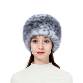 LA CARRIE Women's Faux Fur Hat for Winter with Stretch Cossack Russion Style(Gray Leopard Printed)