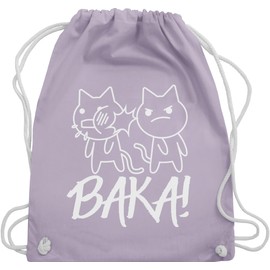 Gym Bag Backpack - Anime Gifts - Baka! with Cats - White - One Size - Pastel Purple - Fabric Bag Cotton Fabric Drawstring Bag for Fans Anime + Bag Gift + Anime Stupid Things, 04 Pastel Purple