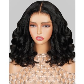 Arabella 5x6 Wear and Go Glueless Wigs Human Hair 210% Density Loose Curly Bob Wig Lace Front Wig Human Hair Pre-Cut Lace Wigs Pre Bleached Tiny Knots Bob Wig Human Hair(14inch, 5x6 LC Glueless Bob)
