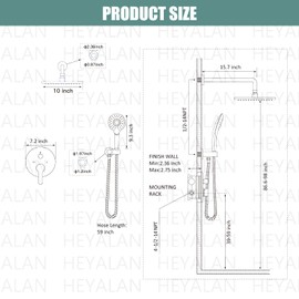 Heyalan Matte Black Wall Mounted Shower Faucet Set for Bathroom with Pressure Balance Valve 10 Inch Rainfall Shower head and ABS Round Shower Wand with Single function Handheld Spray Without Tub Spout