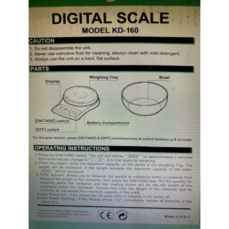 Tanita Japan digital Color scale model KD-160. Black