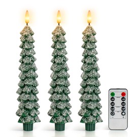 HN HAIINAA Christmas Tree Flameless Taper Candles Real Wax Battery Operated Window Candles with Remote 3D Wick Flickering LED Candles Christmas Home Decor(Green, 0.78 X 9.7 Inch)