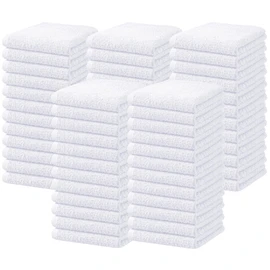 Oakias 100% Cotton Wash Cloths 60 Pack White - 12 x 12 Inches Ring Spun Cotton Facial Towels - Highly Absorbent Quick Dry Spa Towels - Bulk Washcloths Ideal for Scrubbing and Cleaning