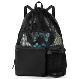 ReignSword Large Capacity Mesh Swim Backpack with Pocket Drawstring, Waterproof Beach Bag for Swimming, Gym, and Workout Gear (Black)