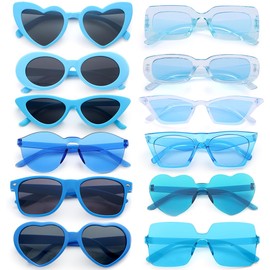 Dwenarry Blue Sunglasses Bulk Adult Party Sunglasses Set Retro Plastic Shades Party Favors 12 Pack