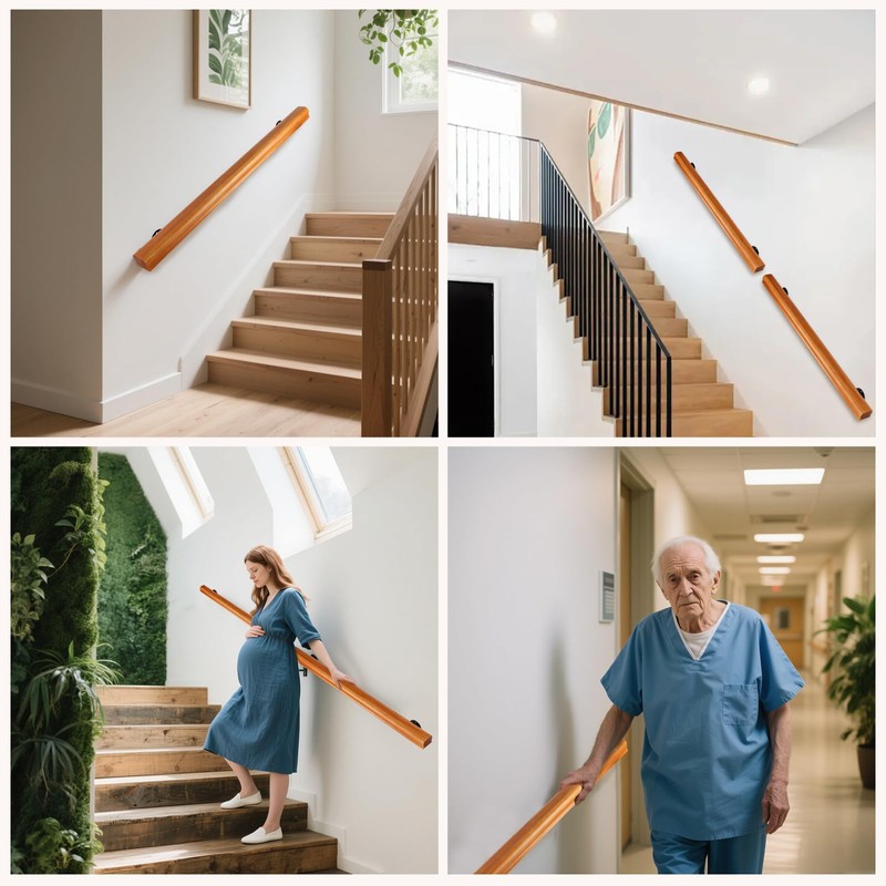 4FT Solid Wood Stair Handrail for Indoor Stairs, Outdoors Stair
