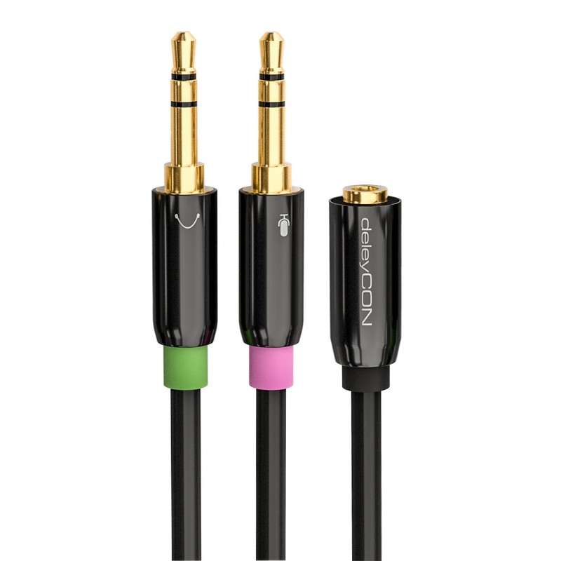 deleyCON Headset PC Laptop Adapter - Audio Jack Y Adapter