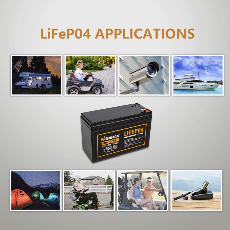 NERMAK 12V 7Ah (7.2Ah) Lithium LiFePO4 Deep Cycle Battery, 2000+