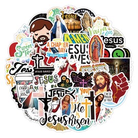 Pack of 50 Jesus Stickers Pack Bible Sticker Set Waterproof Vinyl Stickers for Laptop Children Cars Motorcycle Bicycle Skateboard Luggage Suitcase Computer Sticker Graffiti Decal