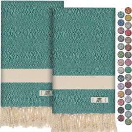 EPHESUS TOWELS Hand Towels - Set of 2 | 18" x 30" - Decorative Turkish Hand Towel for Bathroom, Kitchen, Guest, Face, Hair, Tea, Dishcloth (Diamond, Oil Green)