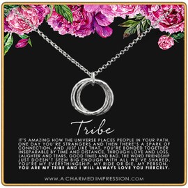 Best Friend Tribe Necklace • Soul Sister Gift • Friendship Jewelry • Hammered Linked Infinity Ring Necklace - Birthday, Best Friends Silver