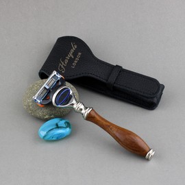 Wooden Razor for Men with 5 Edges Compatible Men's Razor & Leather Case for Safety, Suitable for Wet Shaving - Gift for Men