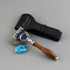 Wooden Razor for Men with 5 Edges Compatible Men's Razor & Leather Case for Safety, Suitable for Wet Shaving - Gift for Men